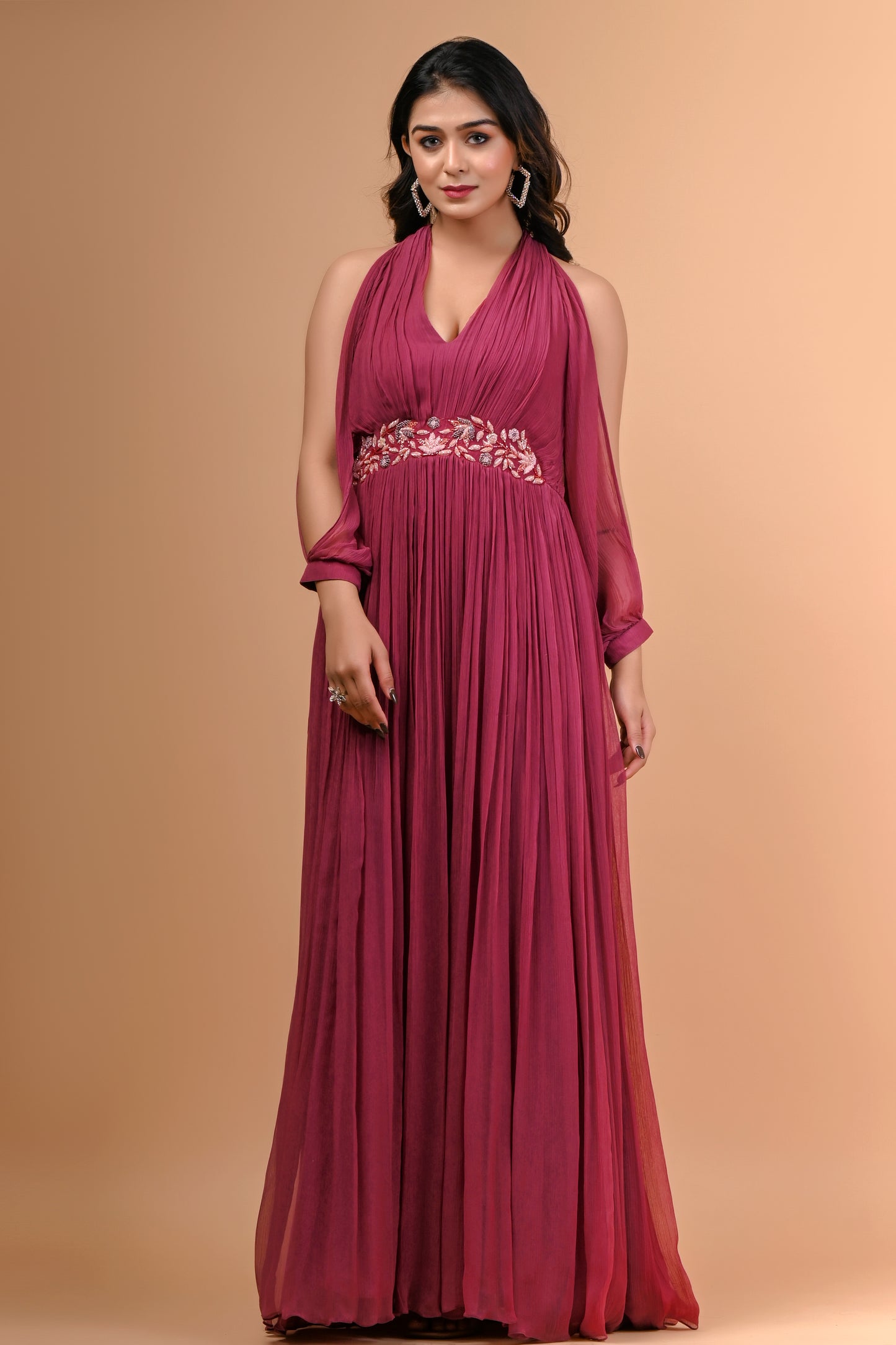 CHIFFON GATHERED GOWN