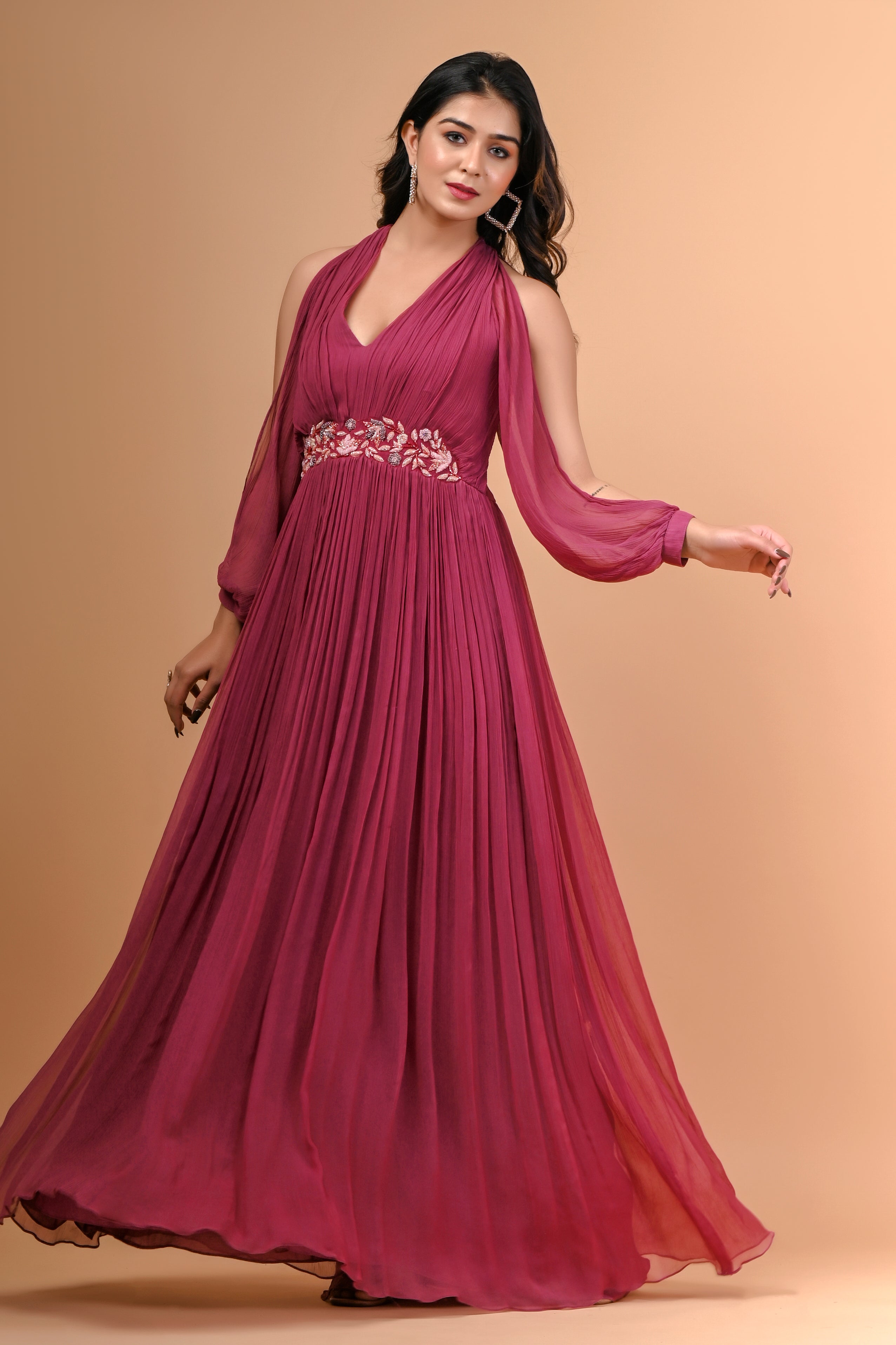 CHIFFON GATHERED GOWN