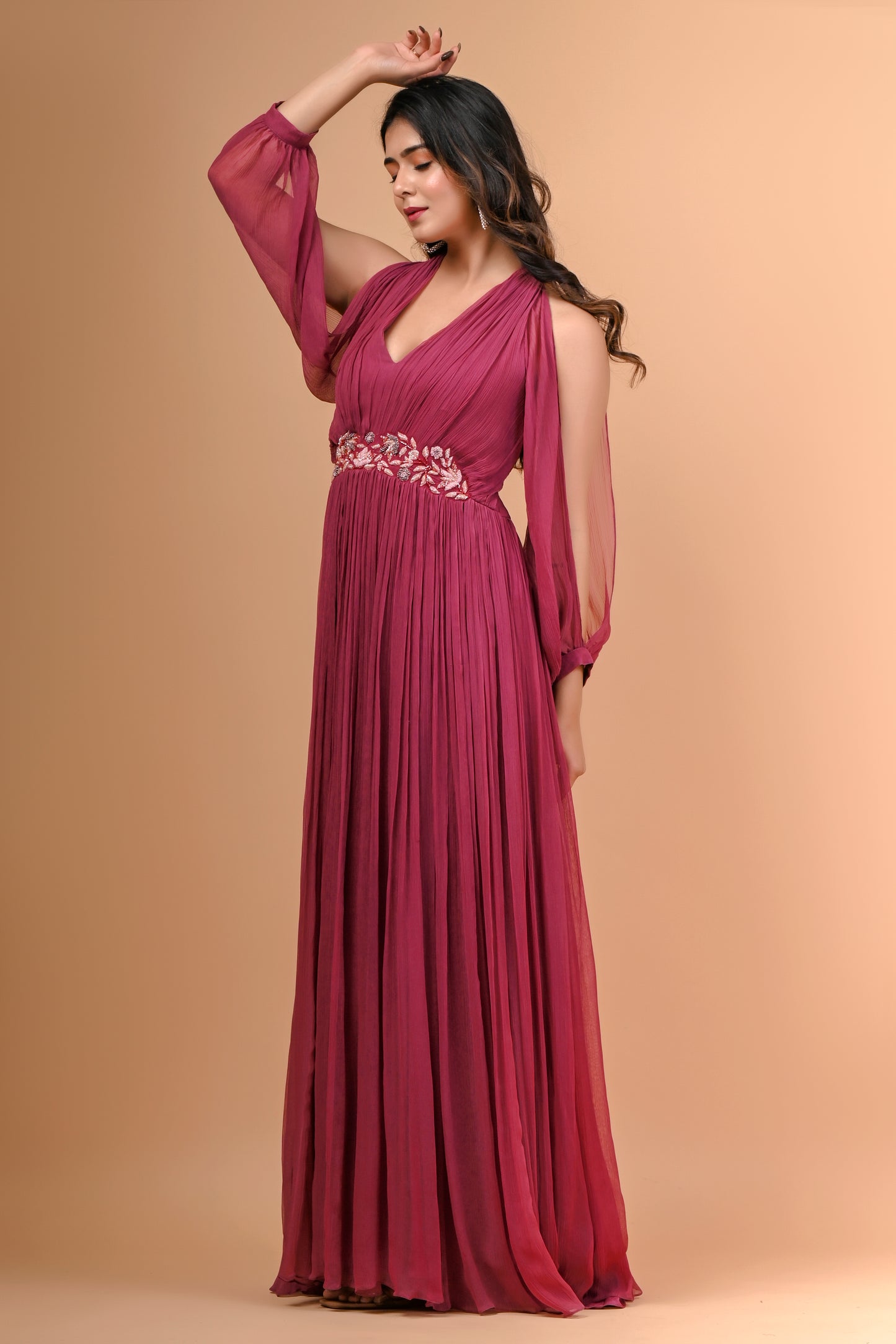 CHIFFON GATHERED GOWN