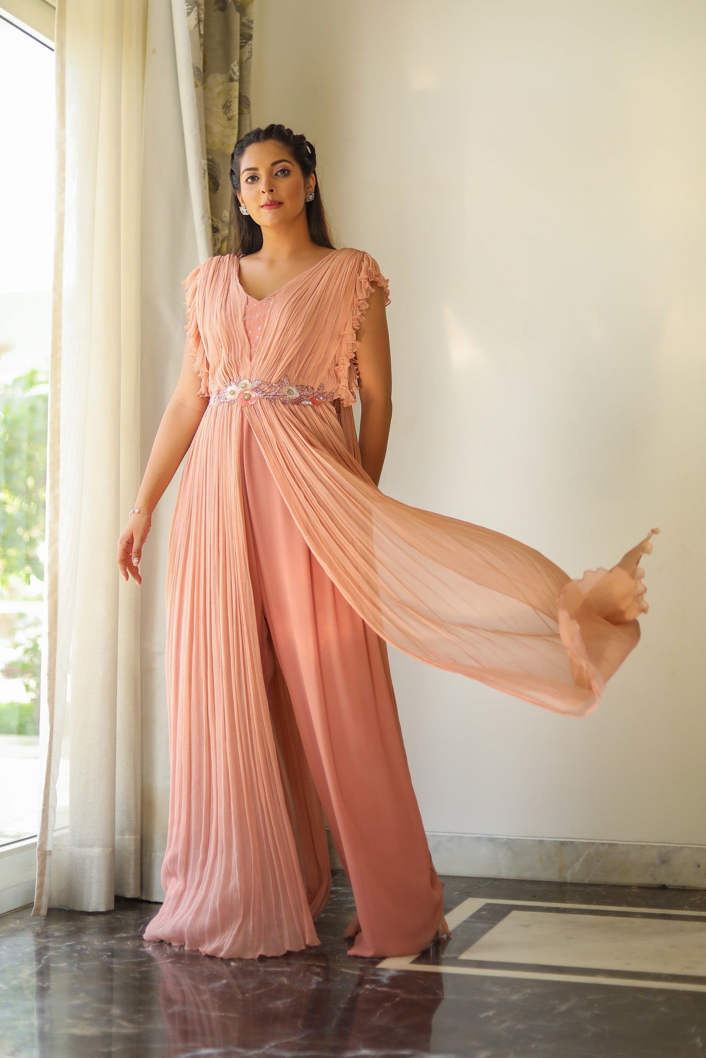 Pink And Peach Layered Jumpsuit