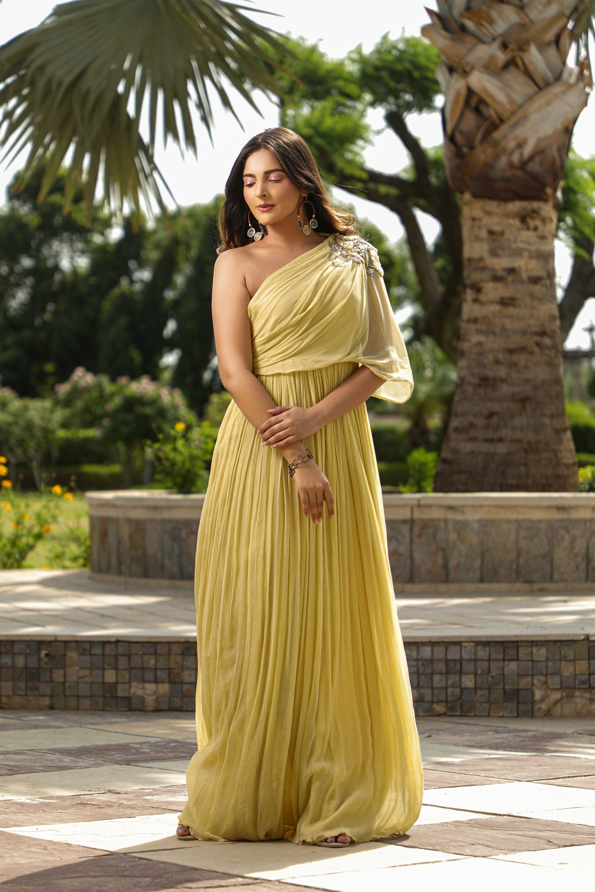 Lemon Yellow One Shoulder Drape Gown KanikaMittal Lemon Yellow One Shoulder Drape Gown KanikaMittal