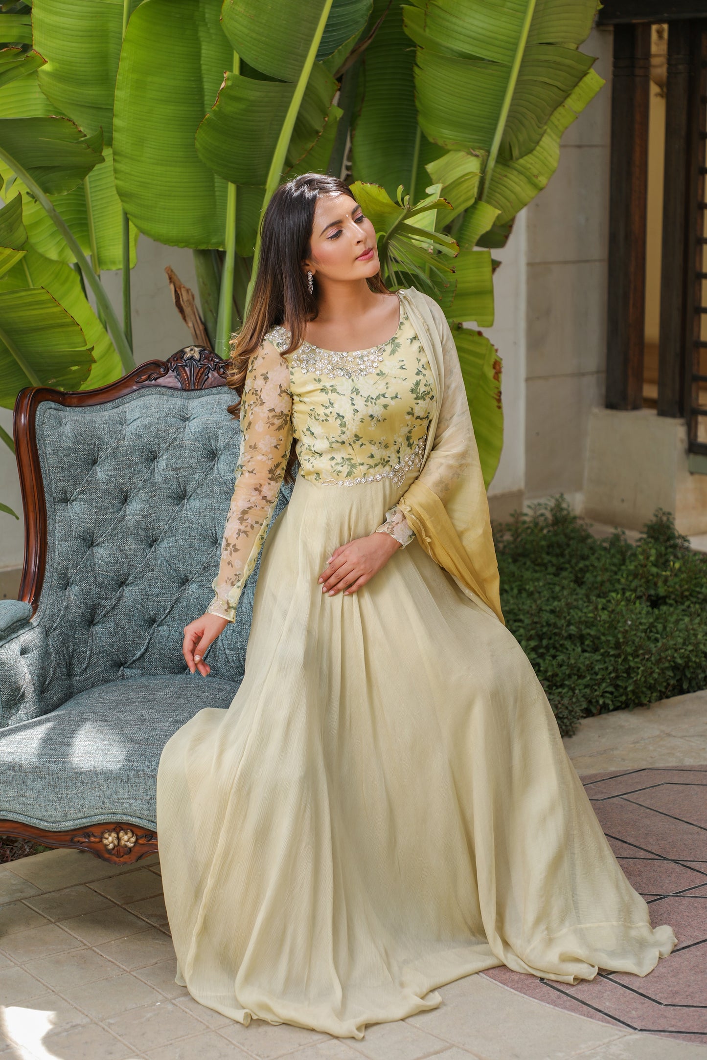 Floral Yoke With Circular Anarkali Gown With Dupatta