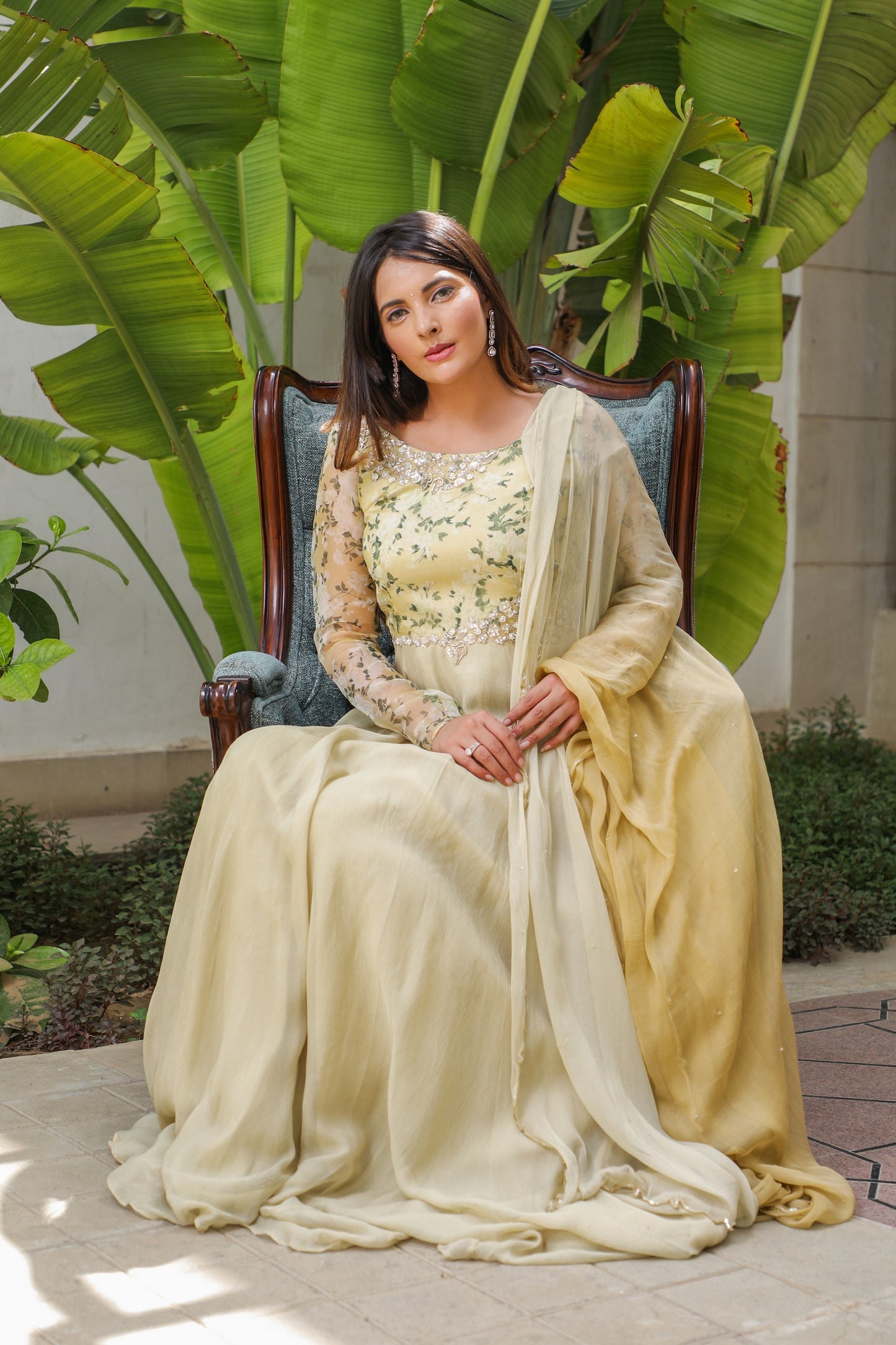 Floral Yoke With Circular Anarkali Gown With Dupatta