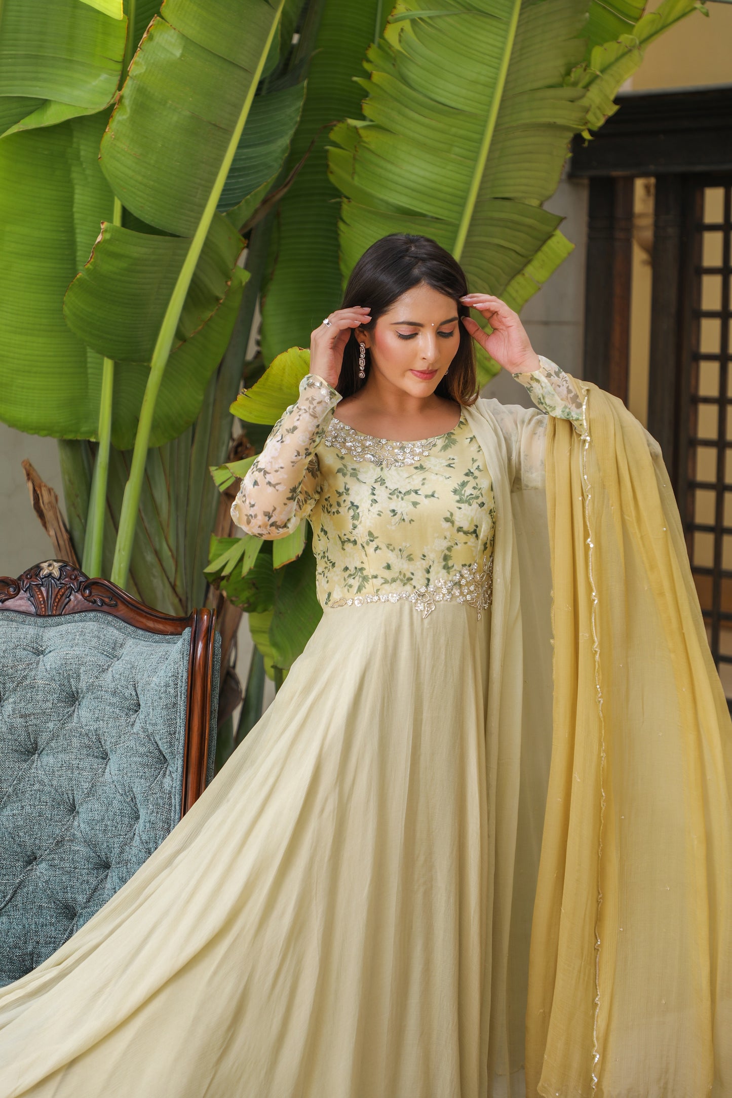 Floral Yoke With Circular Anarkali Gown With Dupatta