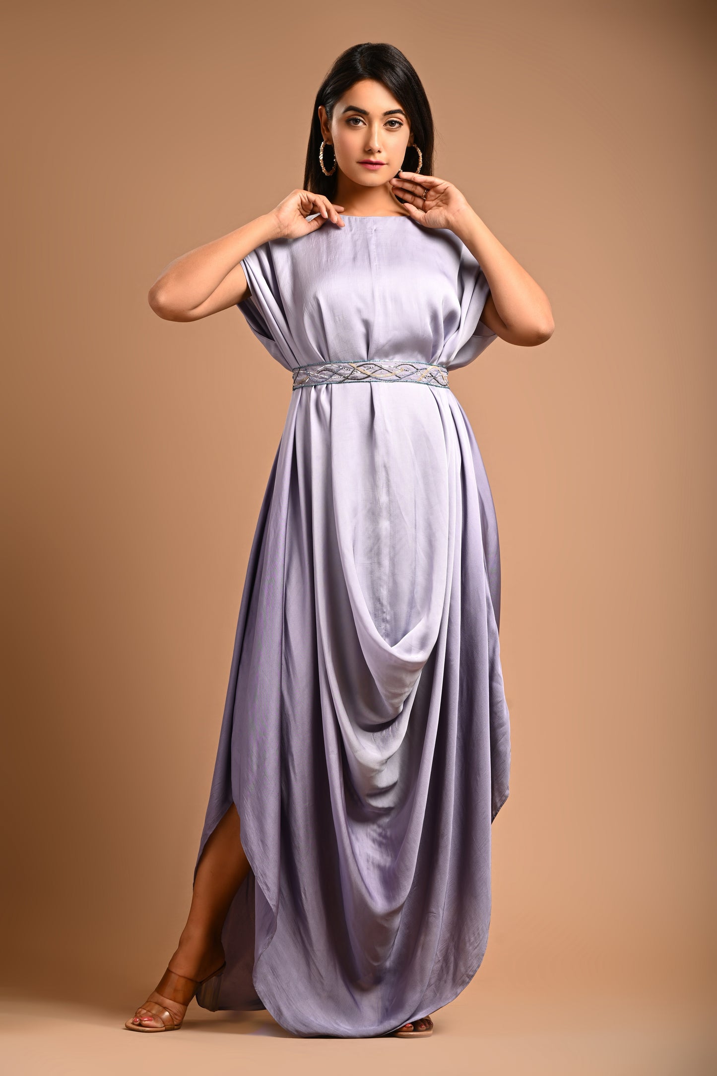 Ombre Drape Cowl Dress