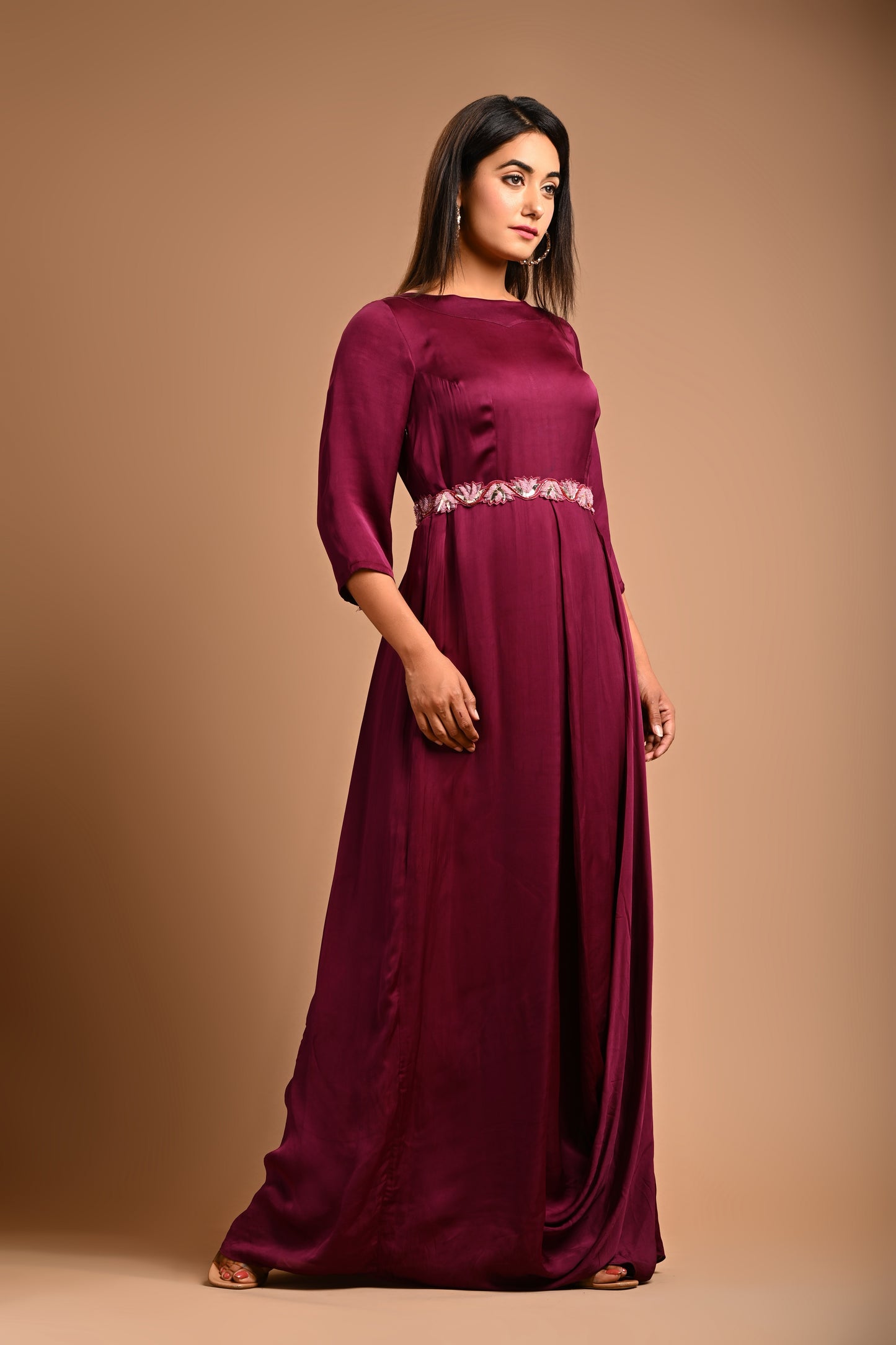 Drape Dress With Handembroidered Belt