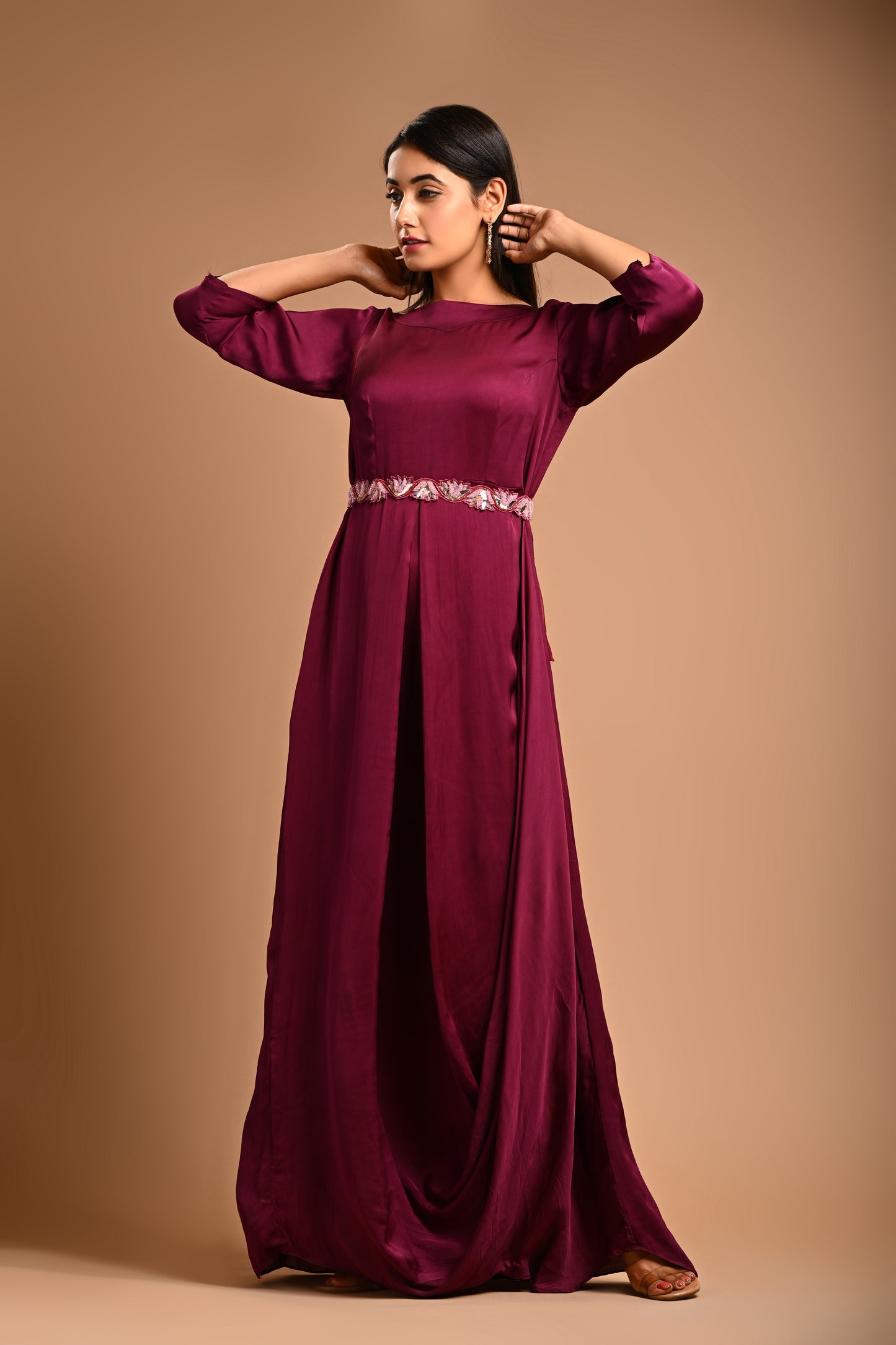 Drape Dress With Handembroidered Belt