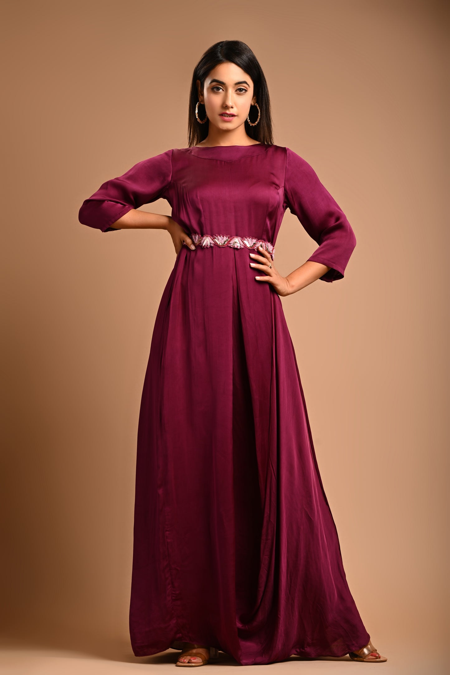 Drape Dress With Handembroidered Belt