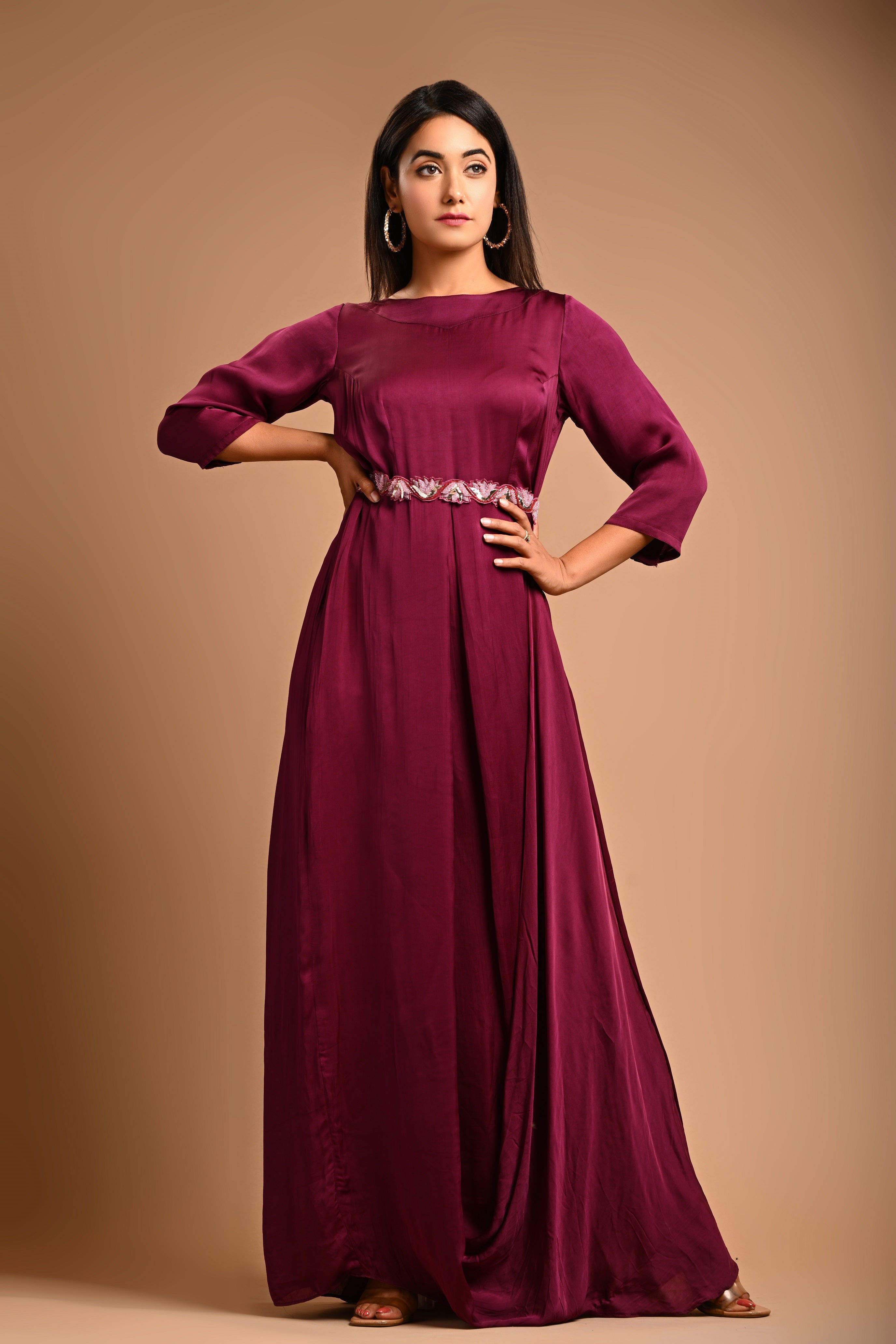 Drape Dress With Handembroidered Belt