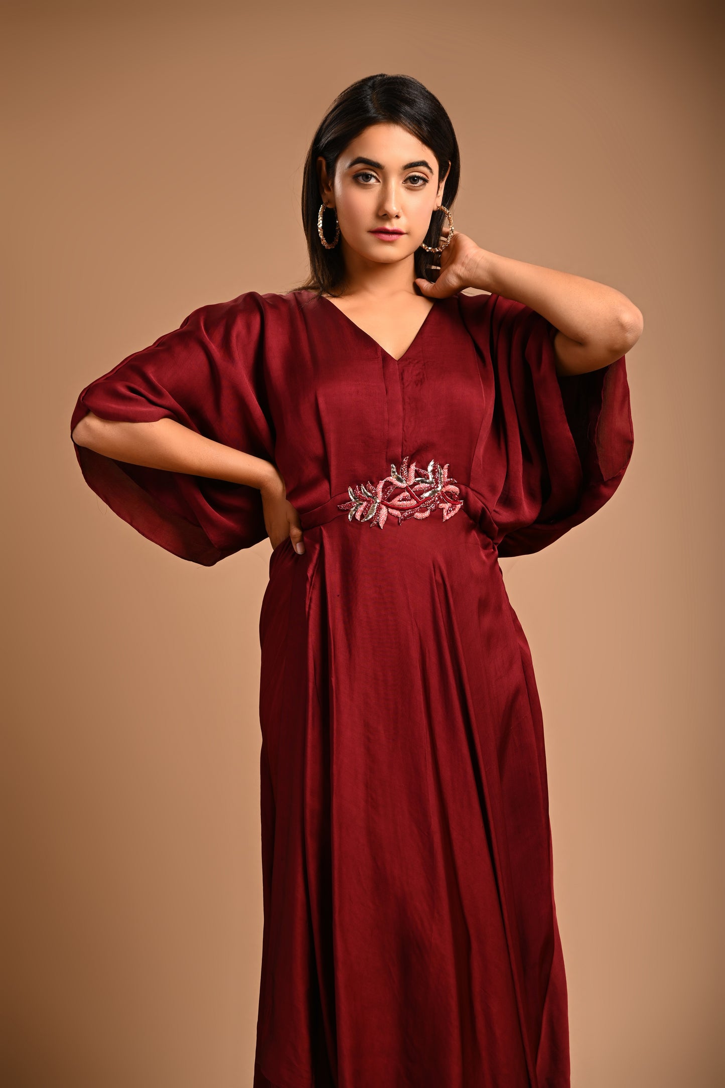 Drape Dress With Handembroidered Motif