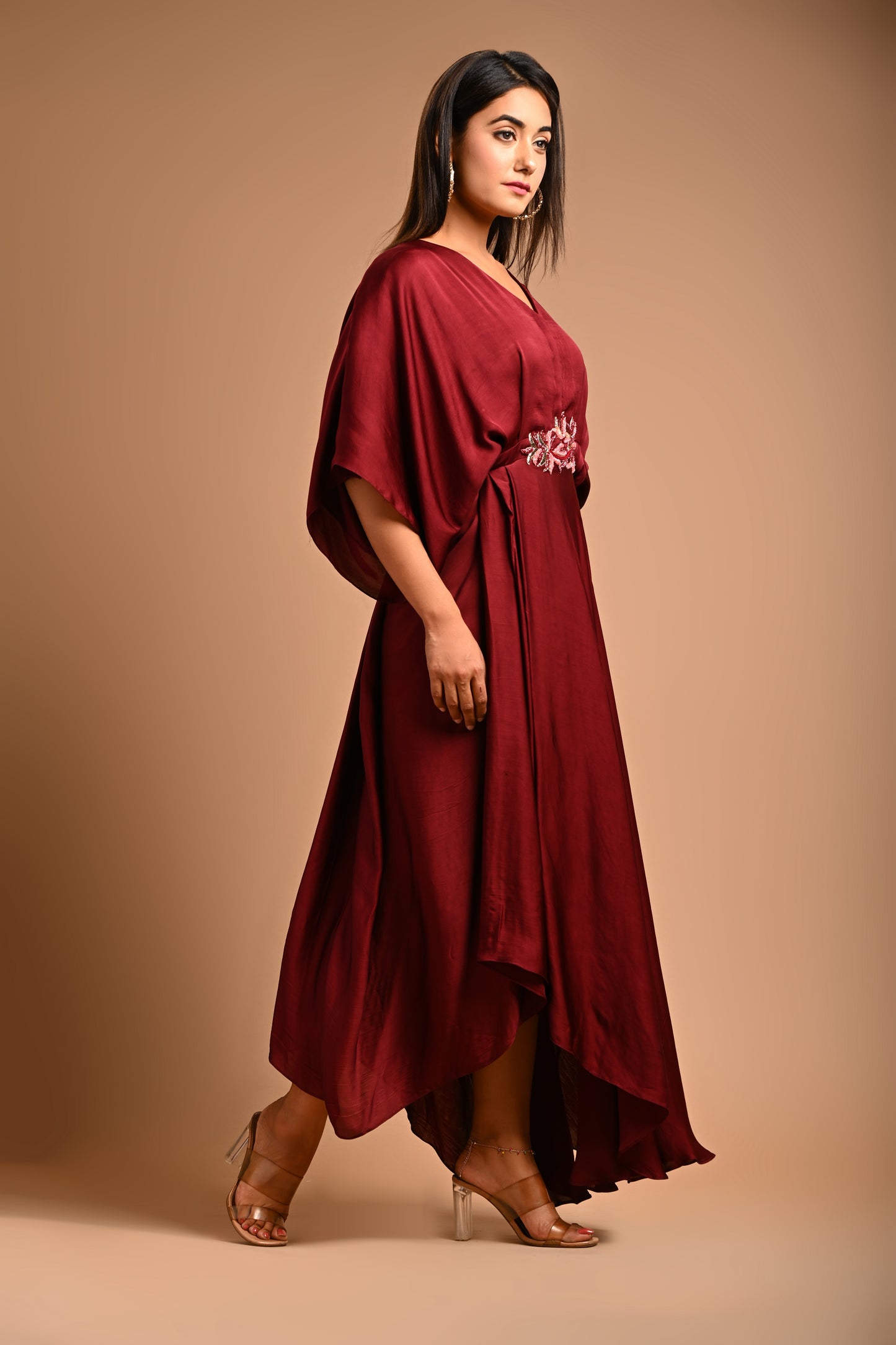 Drape Dress With Handembroidered Motif