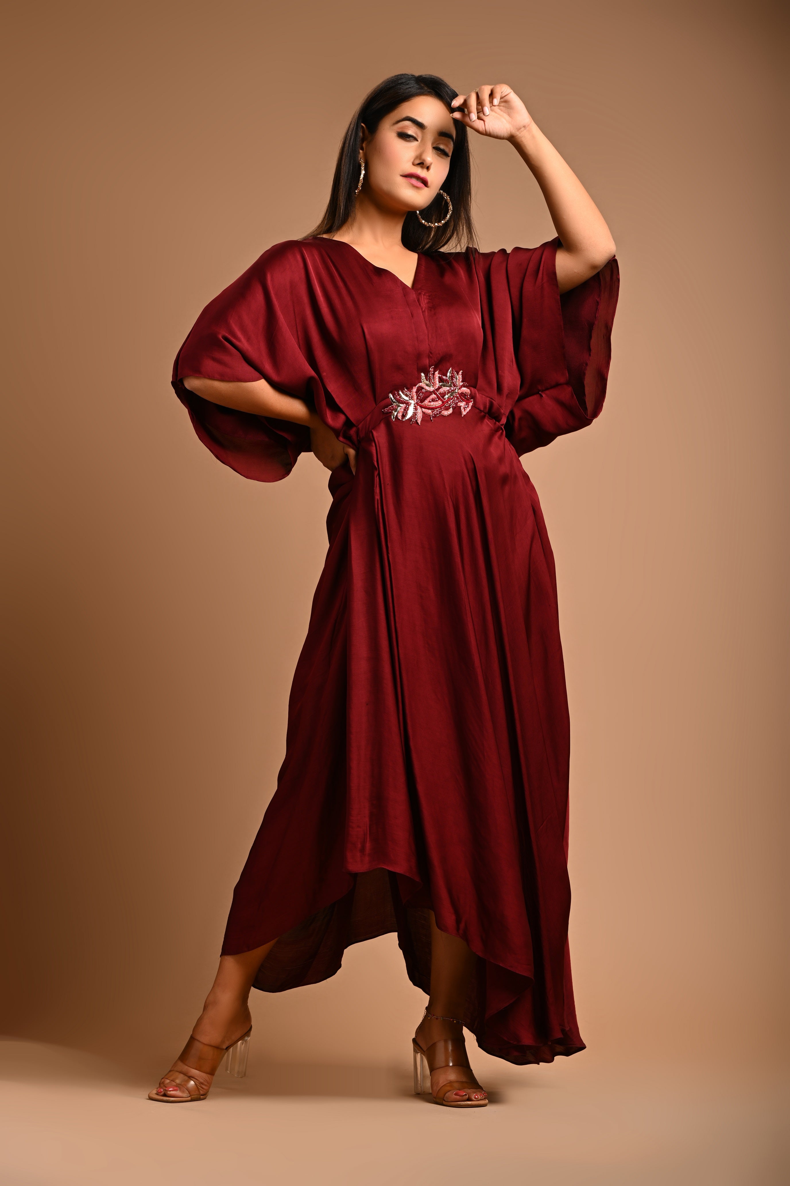 Drape Dress With Handembroidered Motif