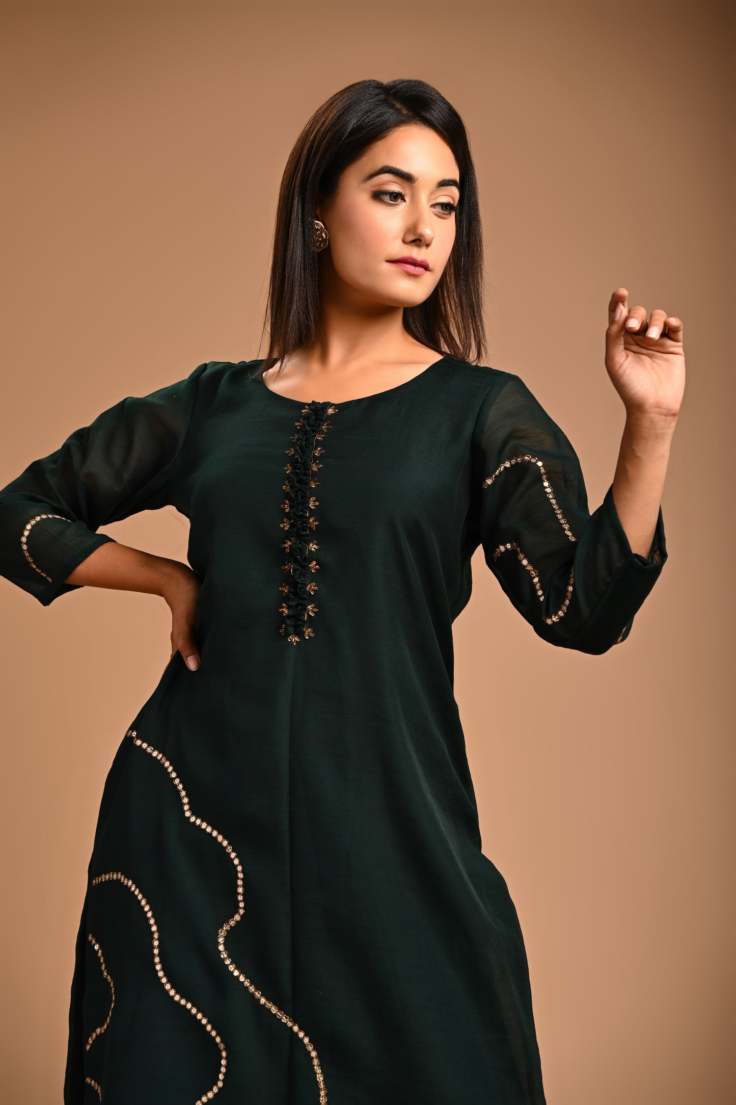 Bottle Green Straight Kurta With Pant