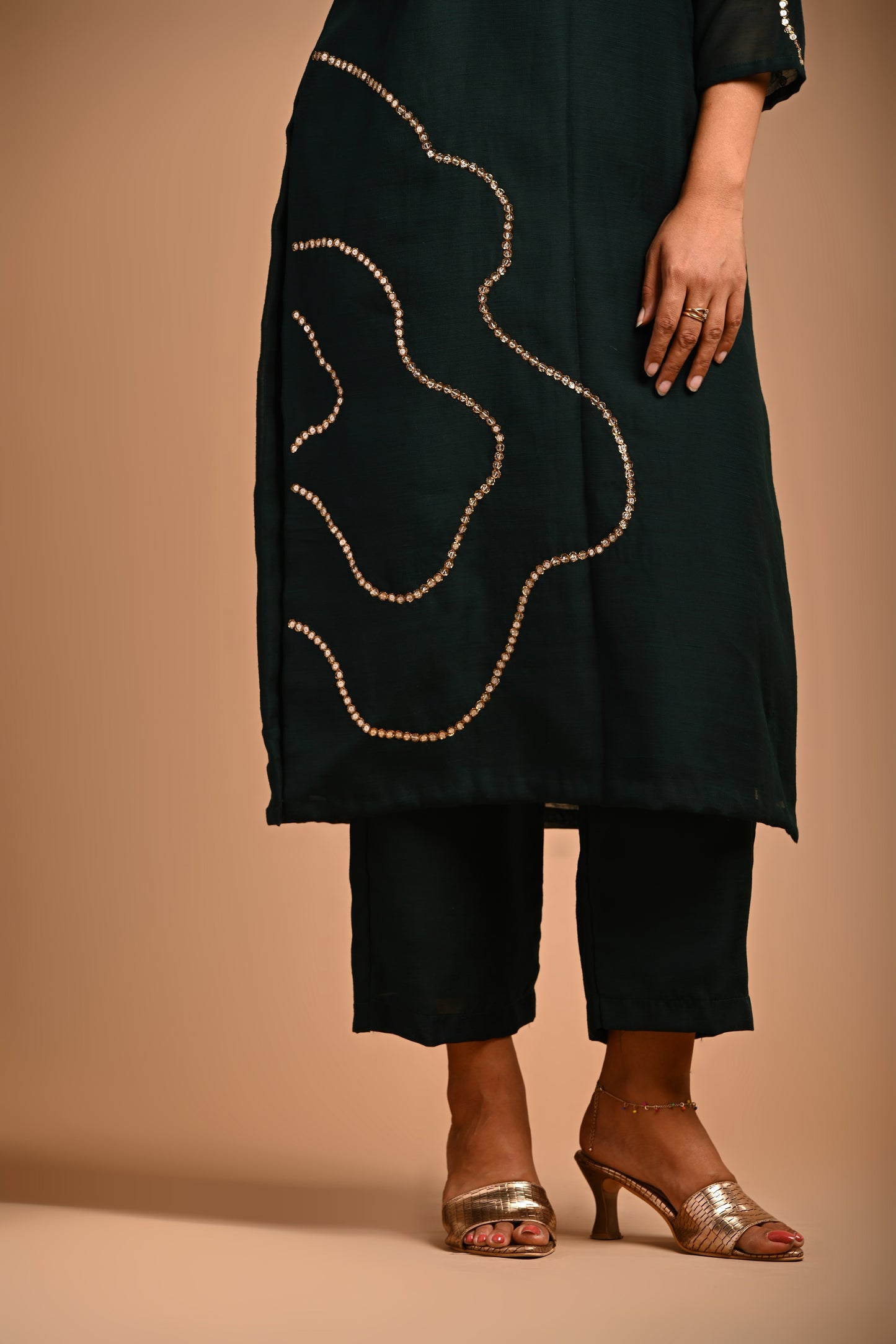 Bottle Green Straight Kurta With Pant