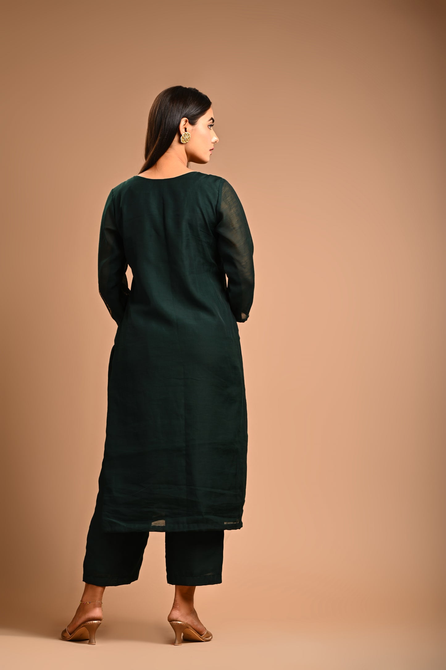 Bottle Green Straight Kurta With Pant