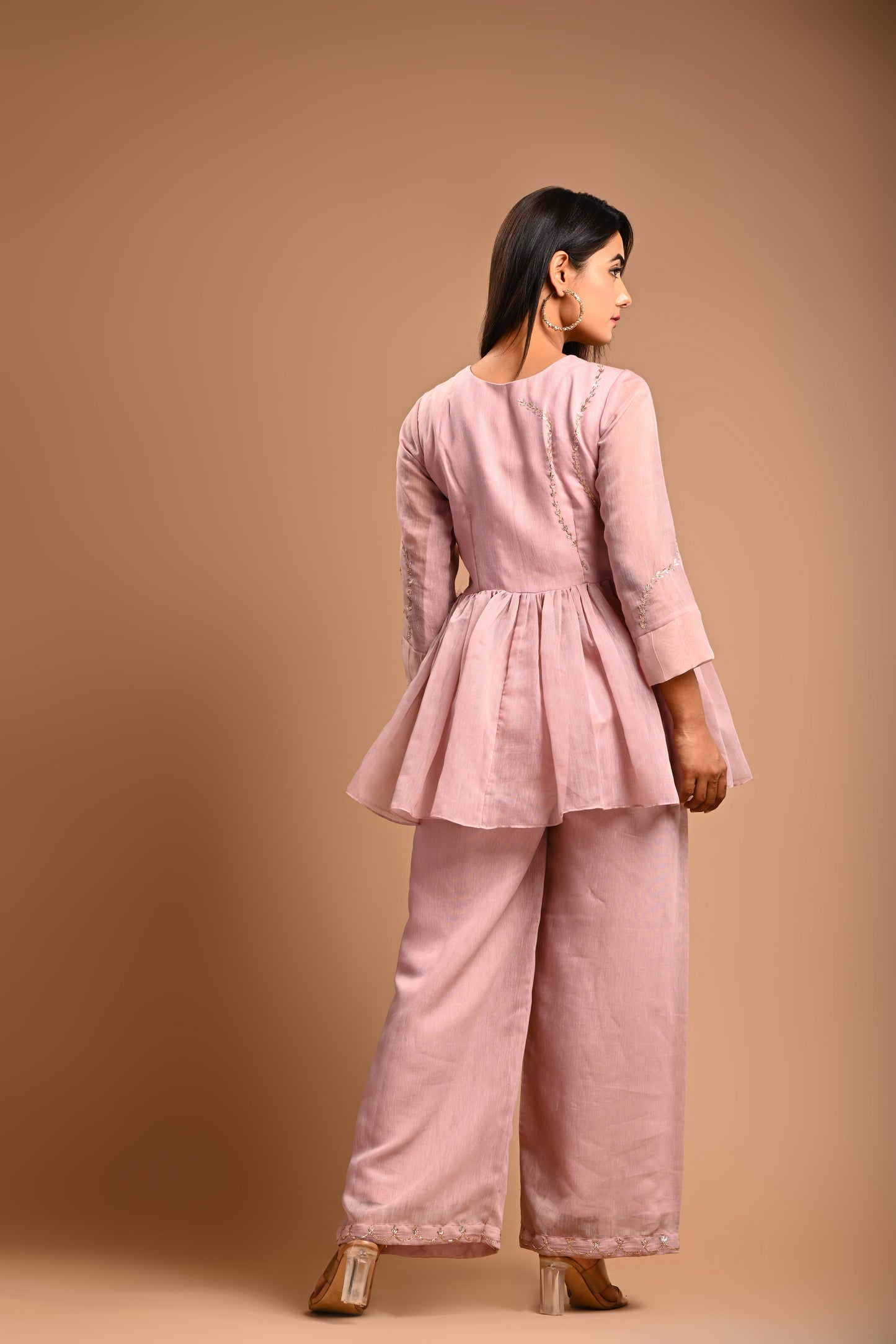 Rose Pink Gathered Top With Pant