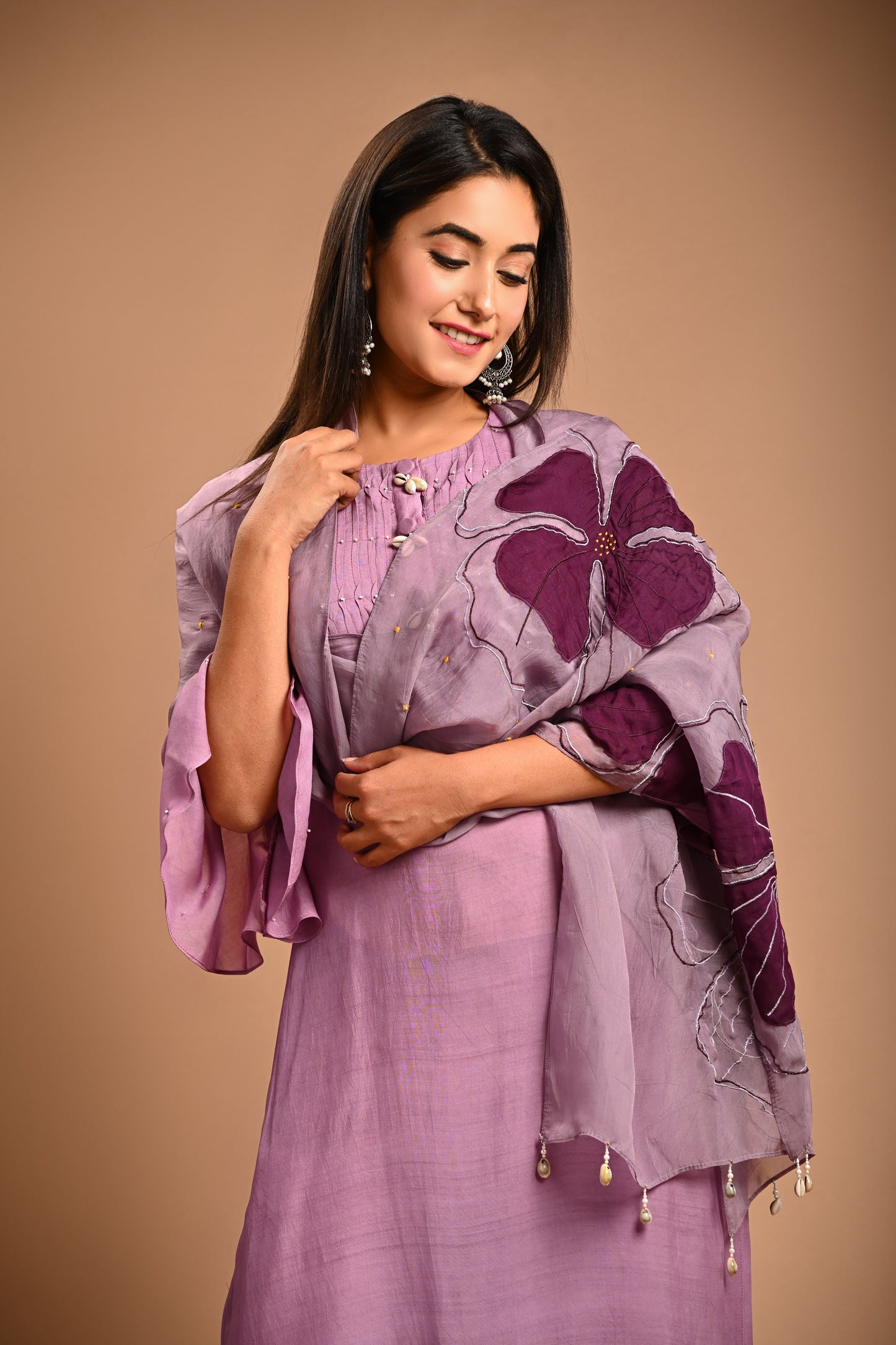 Straight Kurta Set With Applique Dupatta