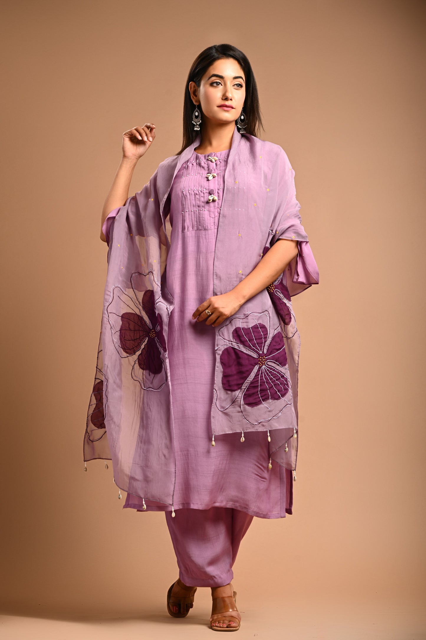 Straight Kurta Set With Applique Dupatta