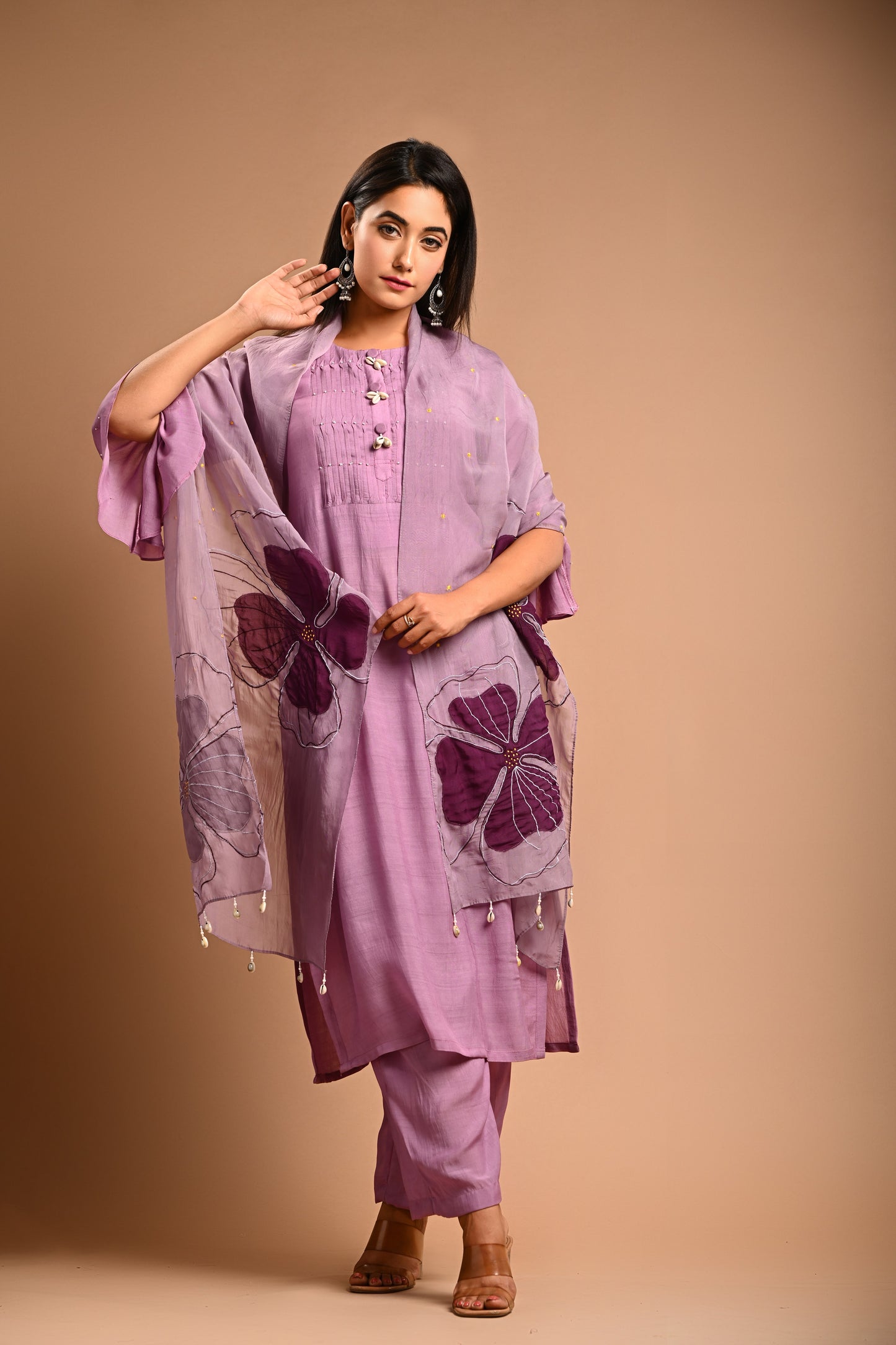 Straight Kurta Set With Applique Dupatta