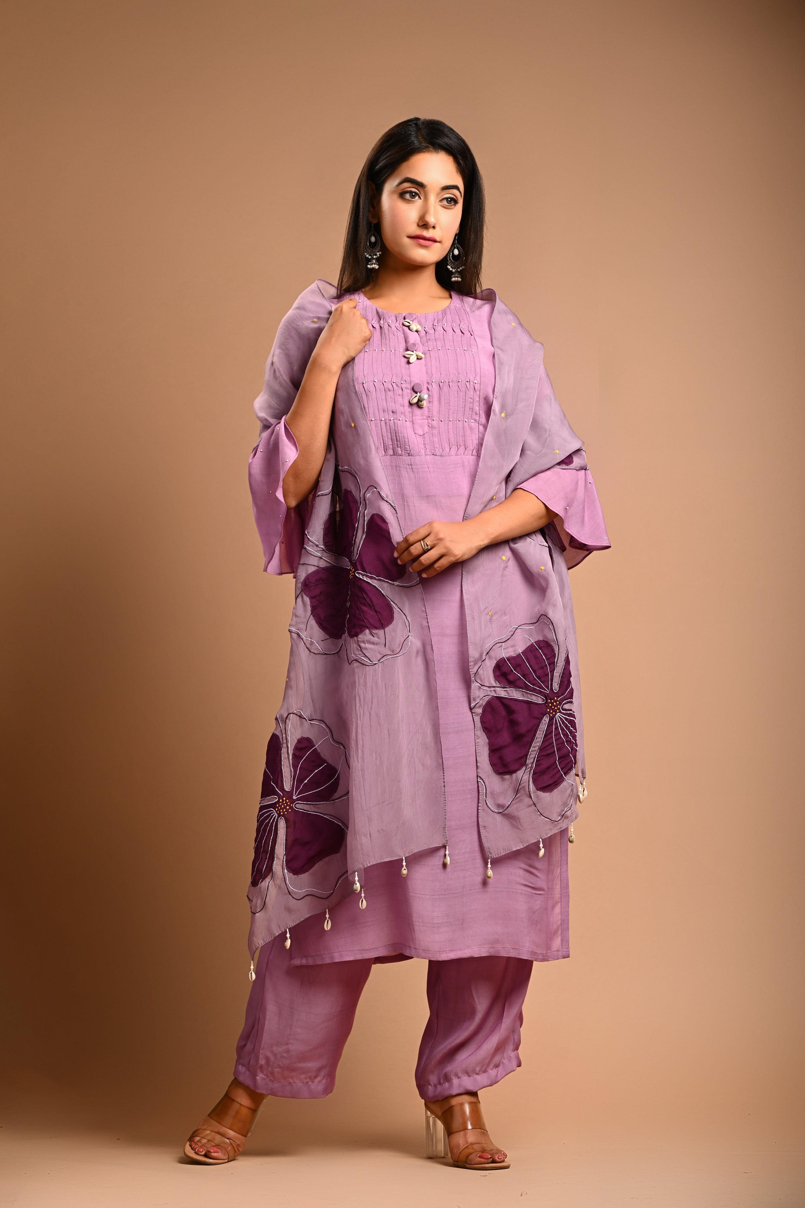 Straight Kurta Set With Applique Dupatta