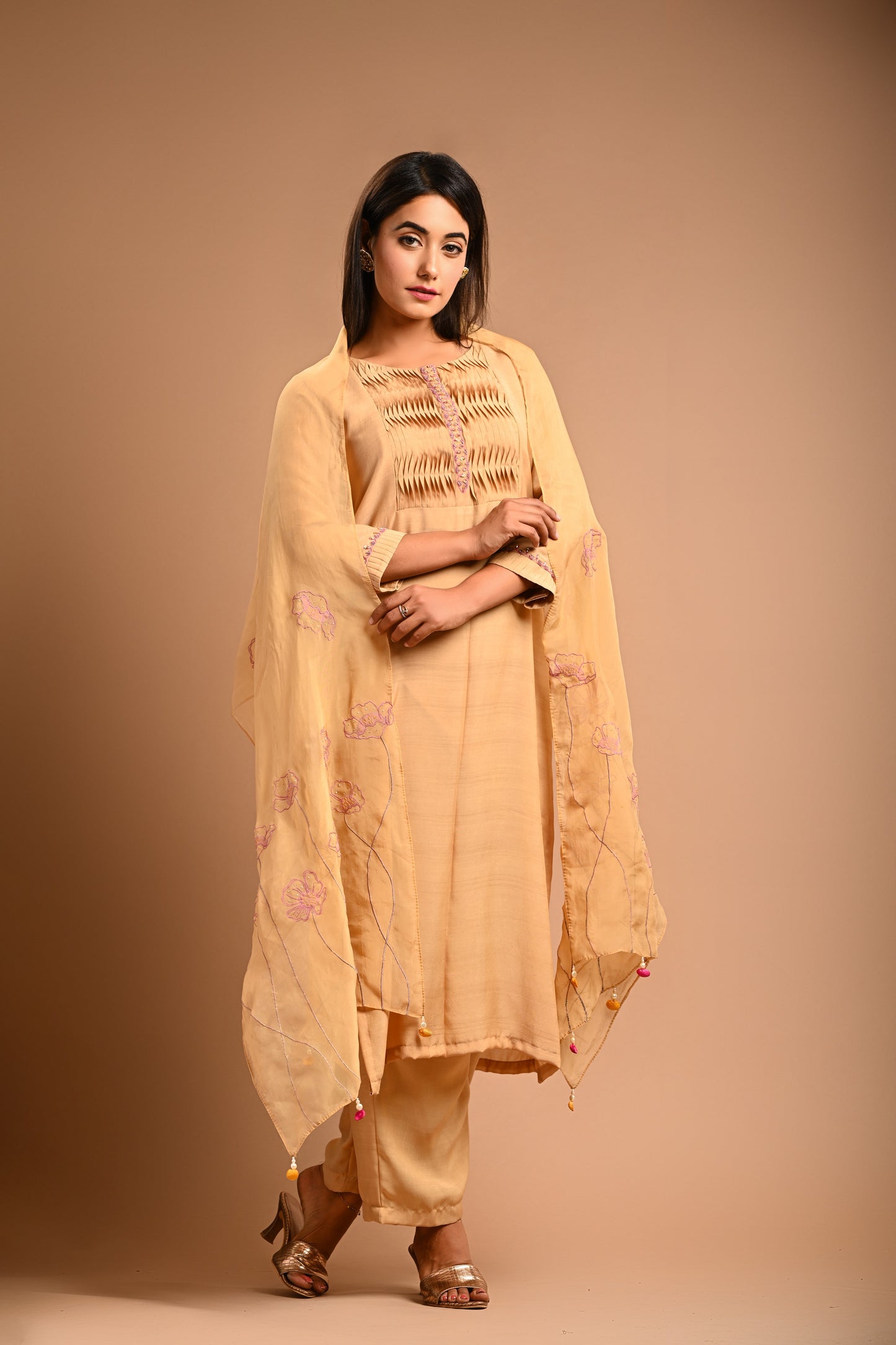 Straight Kurta Set With Applique Dupatta