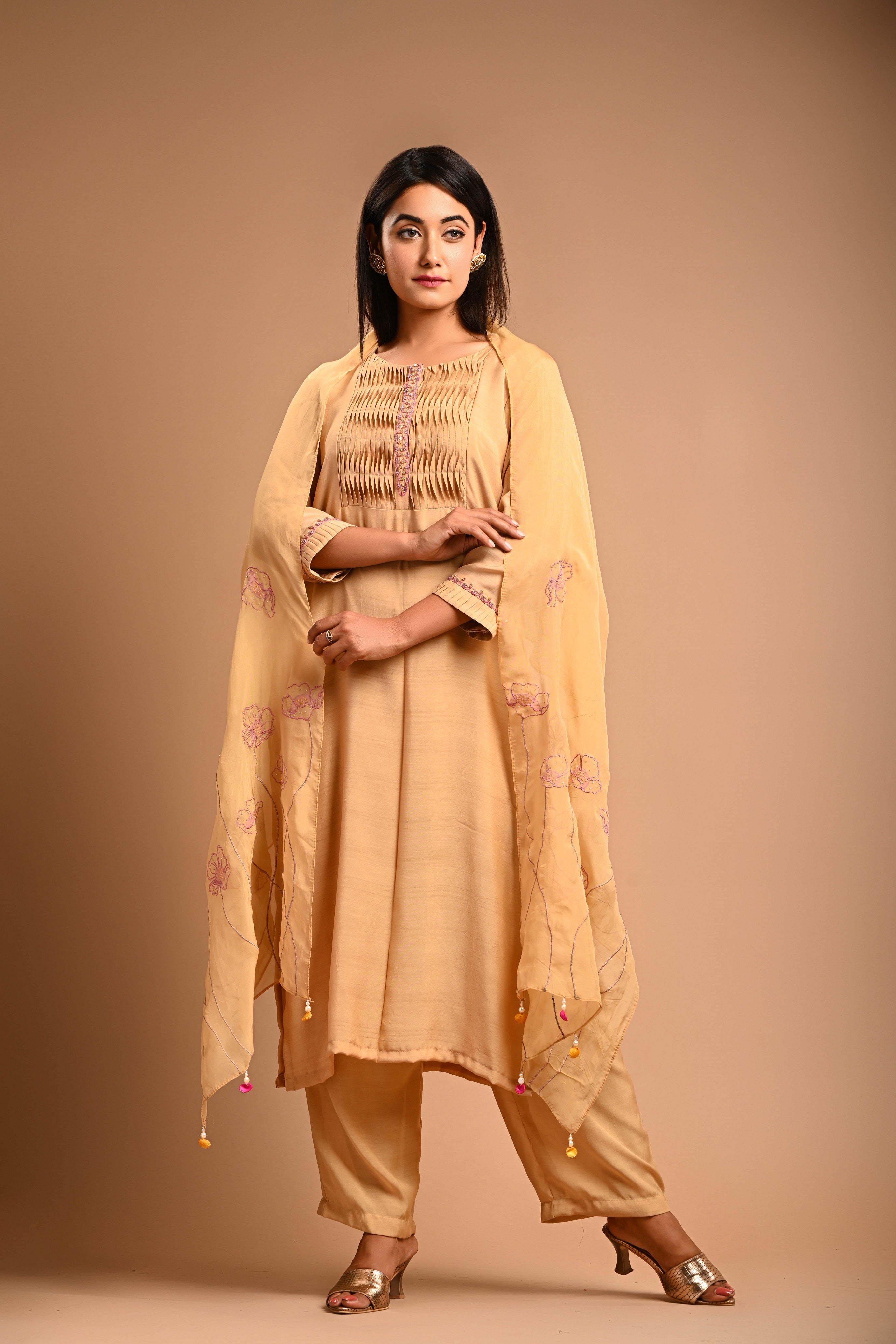 Straight Kurta Set With Applique Dupatta