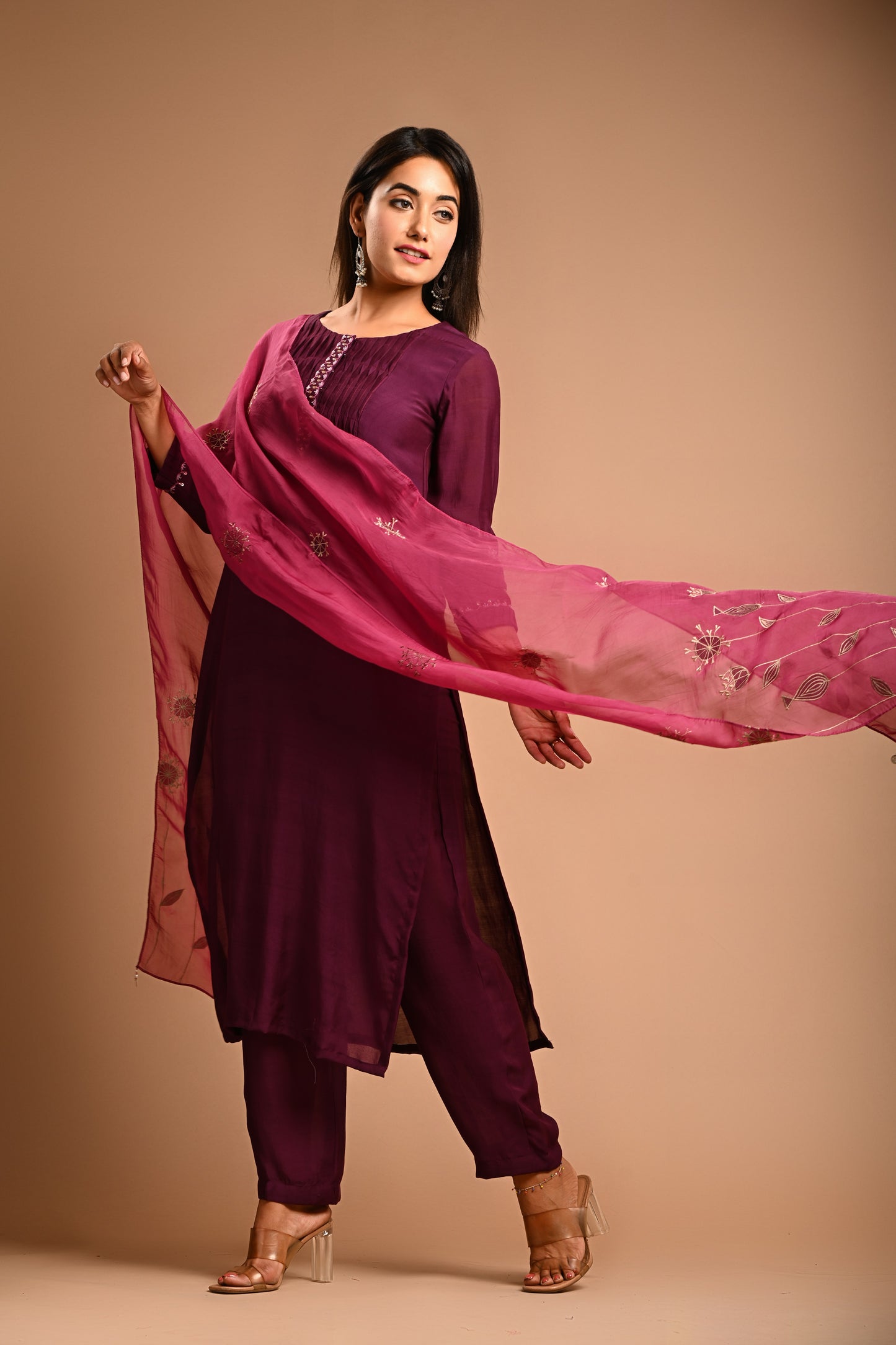 Straight Kurta Set With Applique Dupatta