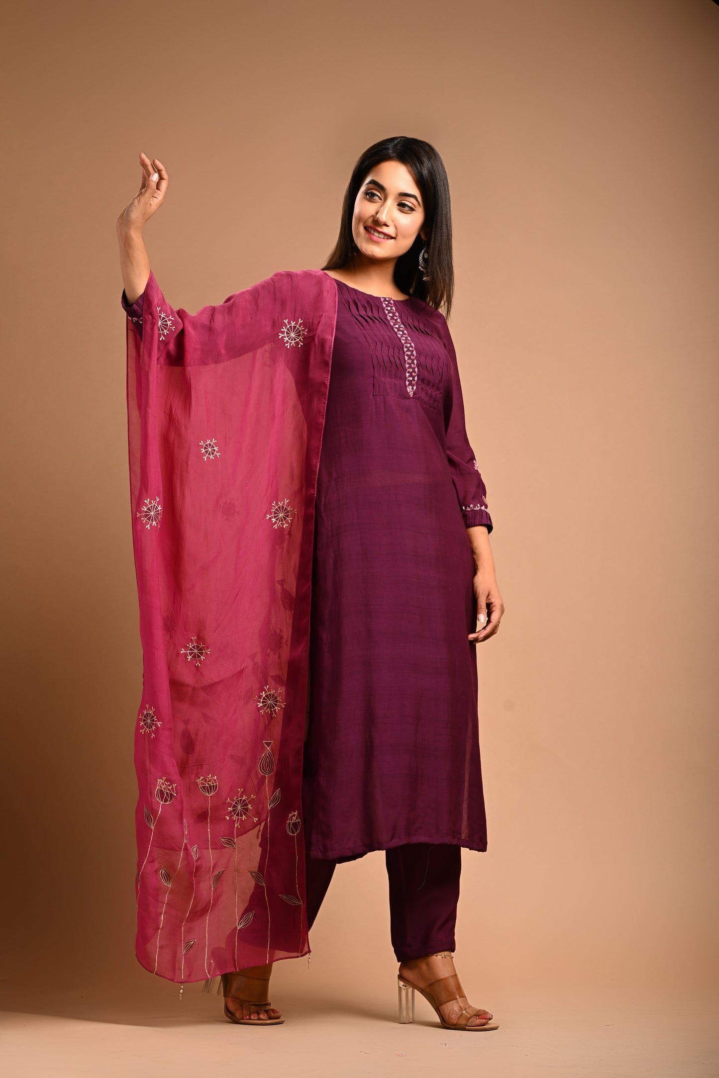 Straight Kurta Set With Applique Dupatta