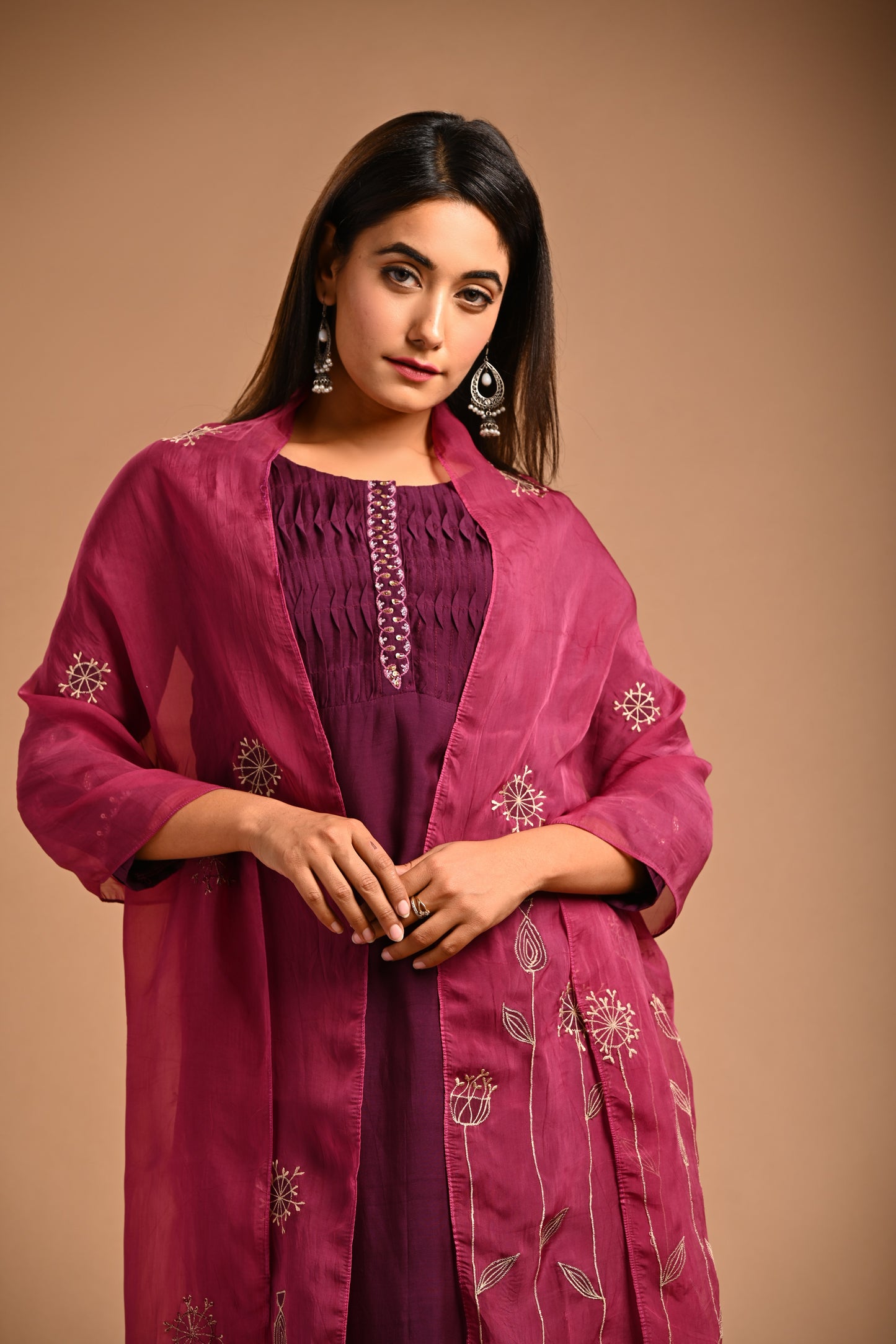 Straight Kurta Set With Applique Dupatta