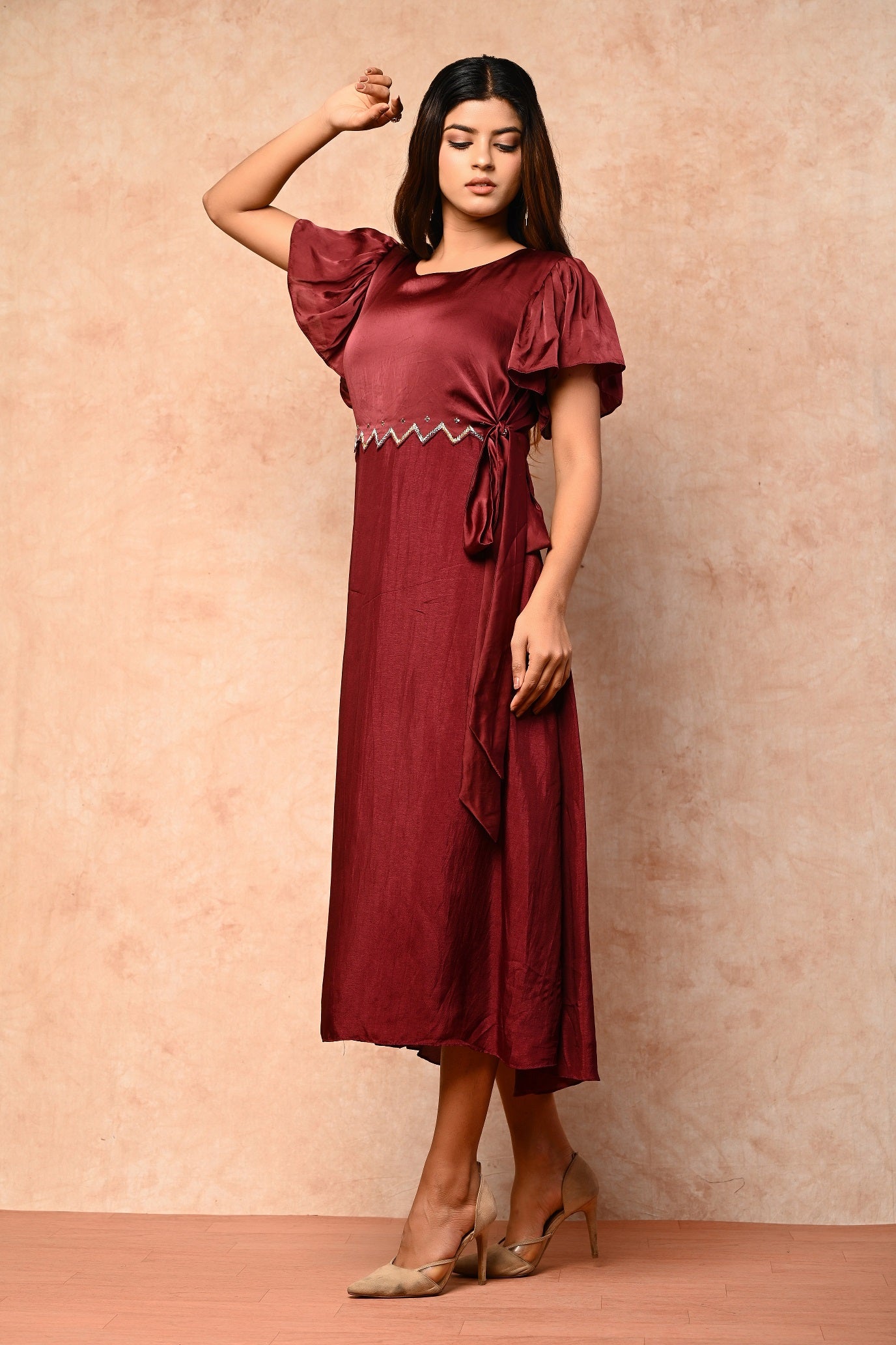 Cape Midi Dress With Embroidery